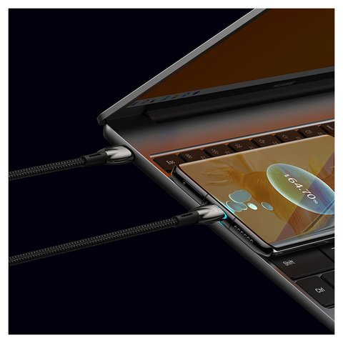 USB кабель Baseus Glimmer, 2xUSB тип-C, 100 см, 100 Вт, чорний, з індикатором, в нейлоновому обплетенні, #CADH000701 Прев'ю 1