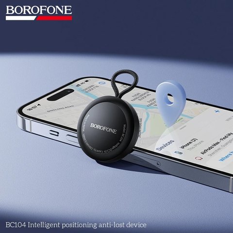 Розумний брелок для пошуку Borofone BC104, GPS-трекер, чорний, AirTag, #6941991124822 Прев'ю 2