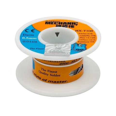 Estaño Mechanic HX-T100, Sn 63% , Pb 37%, flux 1-3%, 0,5 mm, 55 g Vista previa  1