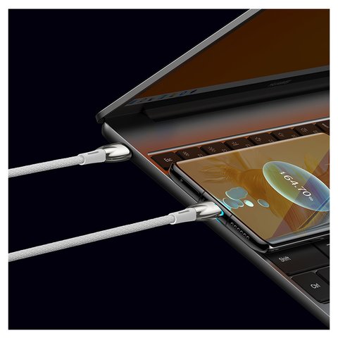 USB Cable Baseus Glimmer, (2xUSB type-C, 100 cm, 100 W, white, with indicator, nylon braided) #CADH000702 Preview 1