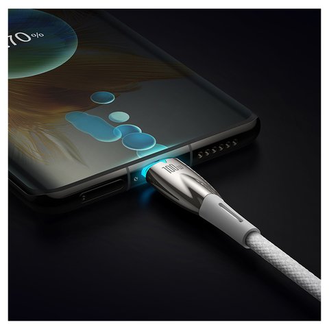 USB Cable Baseus Glimmer, (2xUSB type-C, 100 cm, 100 W, white, with indicator, nylon braided) #CADH000702 Preview 2