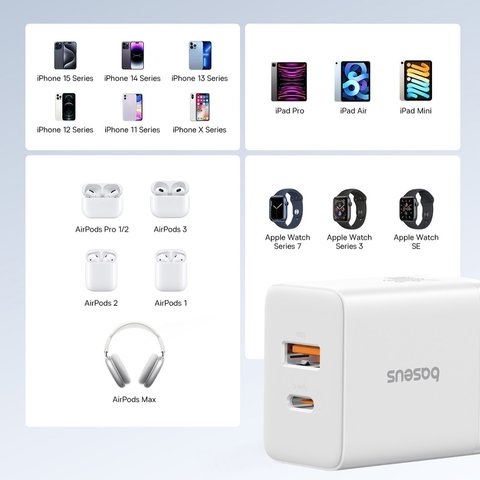 Сетевое зарядное устройство Baseus Cube, 30 Вт, Power Delivery (PD), Fast Charge, белый, 2 порта, #P10111404213-00 Превью 8