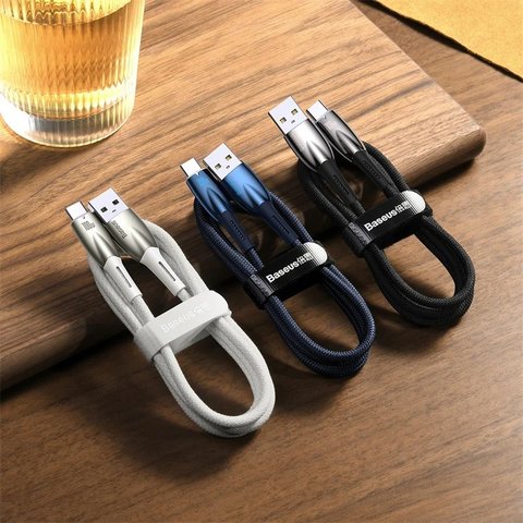 Cable USB Baseus Glimmer, USB tipo-A, USB tipo C, 100 cm, 100 W, azul, con revestimiento de nylon, #CADH000403 Vista previa  5