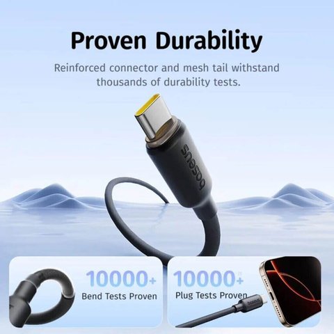 USB кабель Baseus Foamed Silicone, USB тип-C, USB тип-A, 100 см, 100 Вт, черный, #E0426800 Превью 2