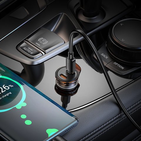 Автомобільний зарядний пристрій Hoco NZ16B, чорне, Power Delivery (PD), з кабелем USB тип-C до USB тип-C, 45 Вт, 2 порта, 12-24 B, #6942007644792 Прев'ю 6